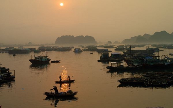 Early morning floating market on Halong Bay