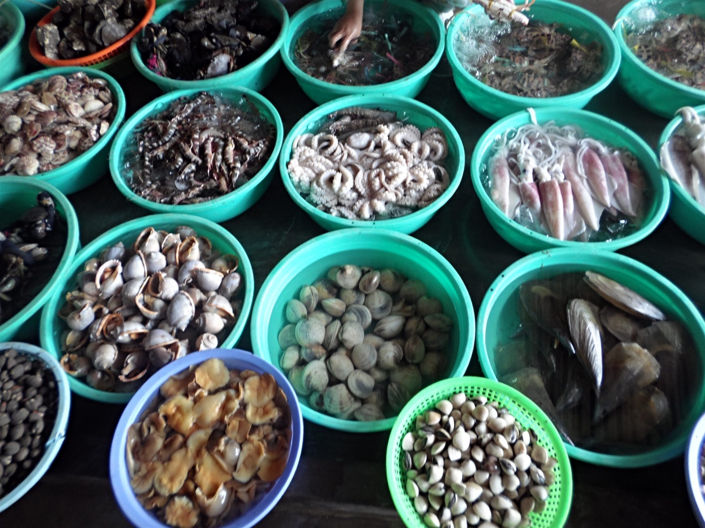 Fresh seafood is sold in Halong market