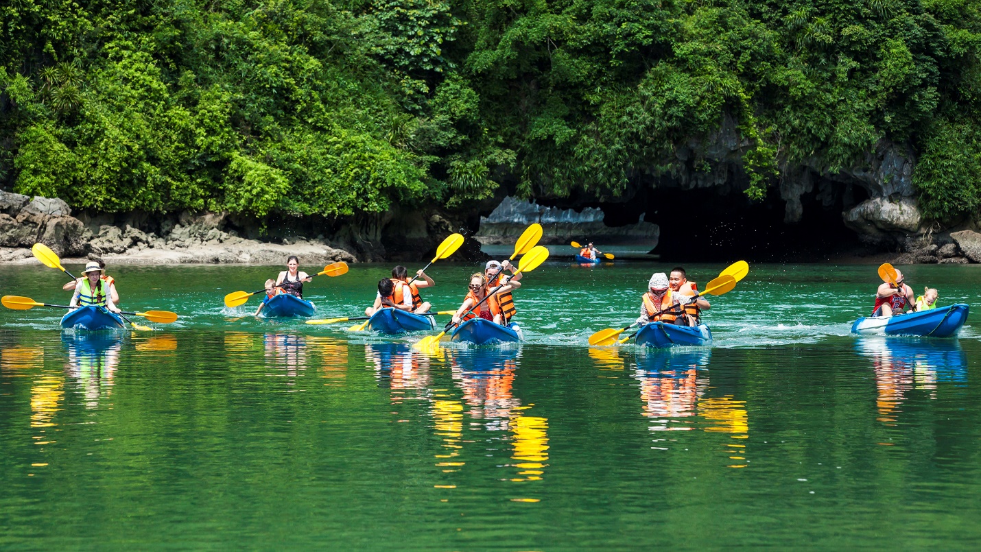 Kayaking in Halong Bay in summer