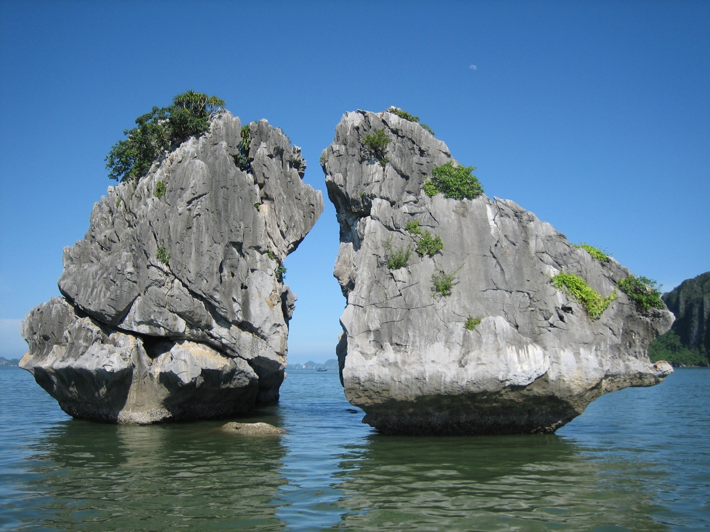 Rock of "The Kissing Cocks" is symbol of Halong Bay 
