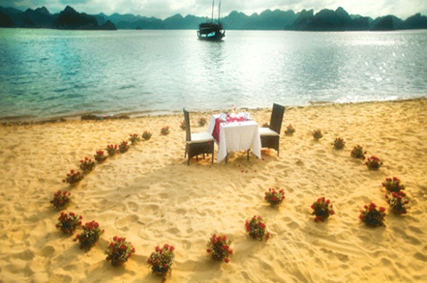 Romantic dinner on Halong Bay beach
