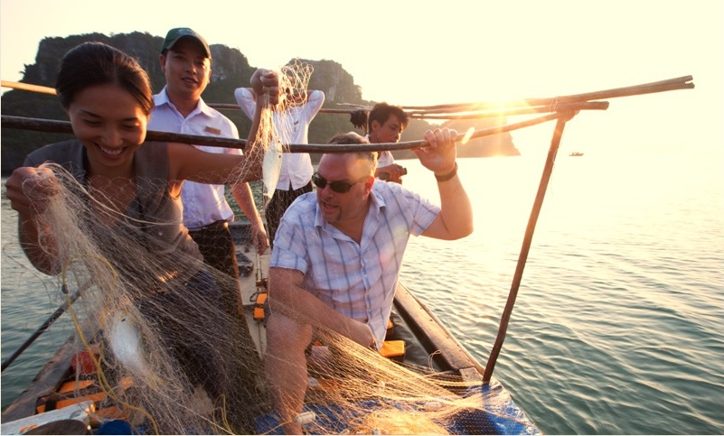 Evening squid fishing on Halong Bay