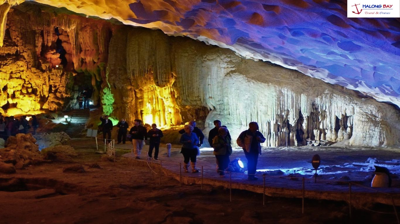 Travelers are walking through the Surprise Cave