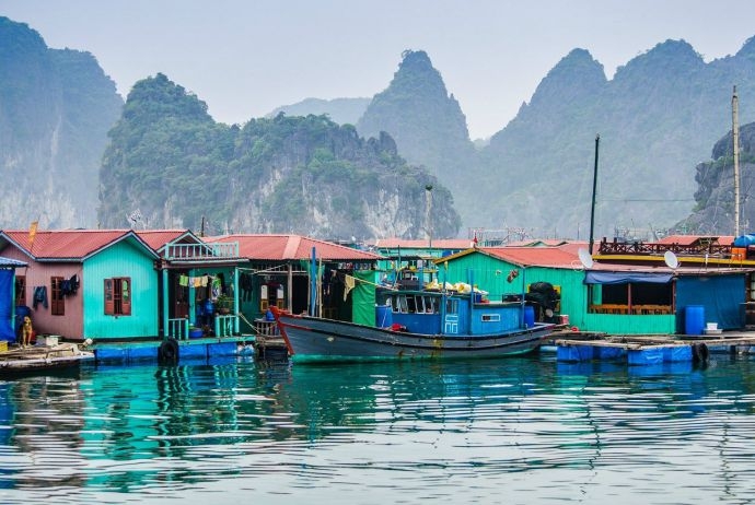 A part of floating village in Halong bay