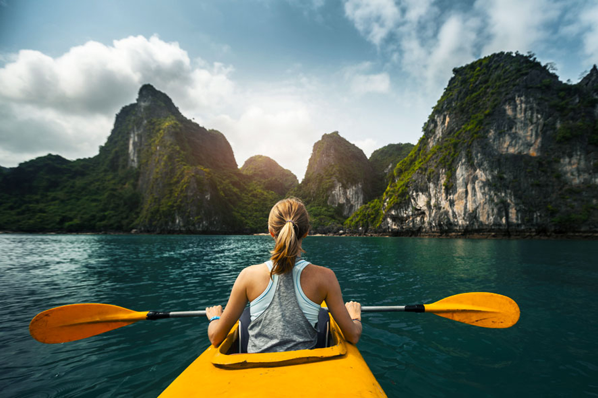 Halong bay is an ideal place for kayaking