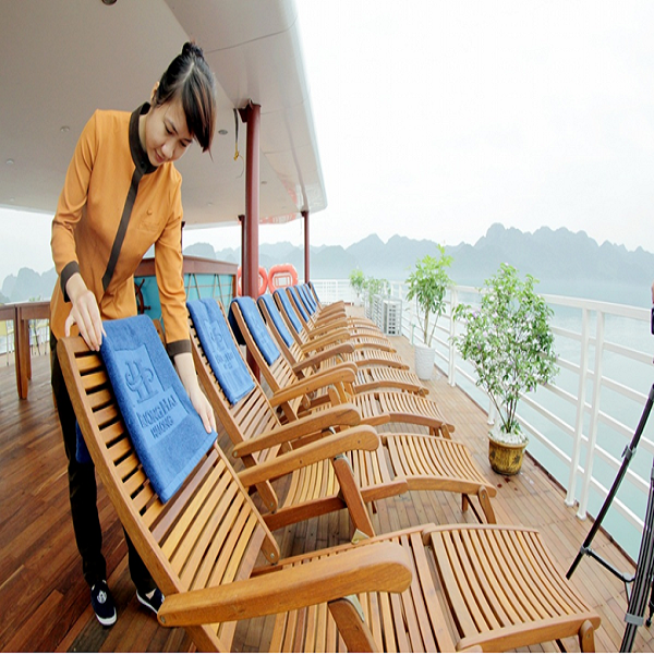 Resting on sundeck among vast space of Halong Bay is a memorable experiece for tourists