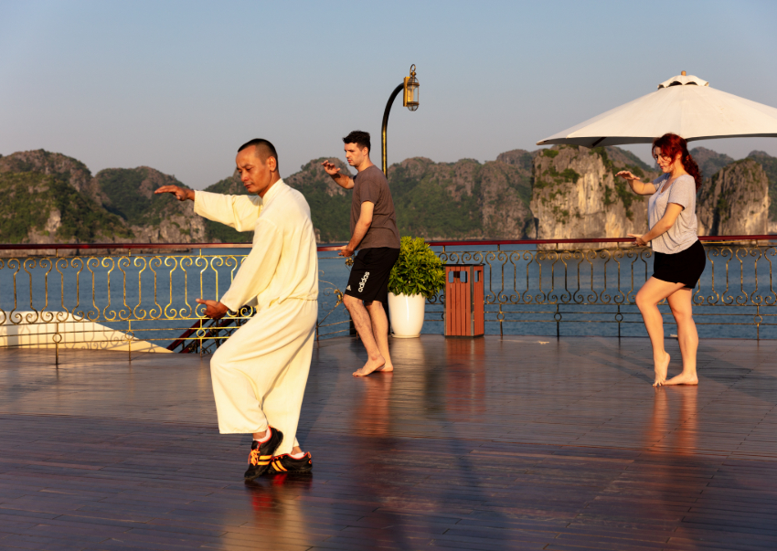 Tai Chi class on the sundeck