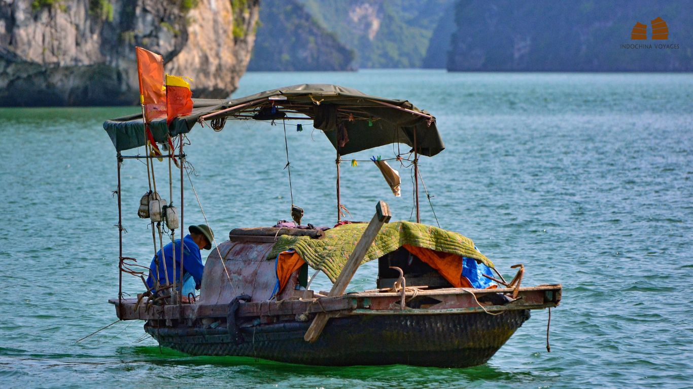 Life on boat in Halong Bay floating village