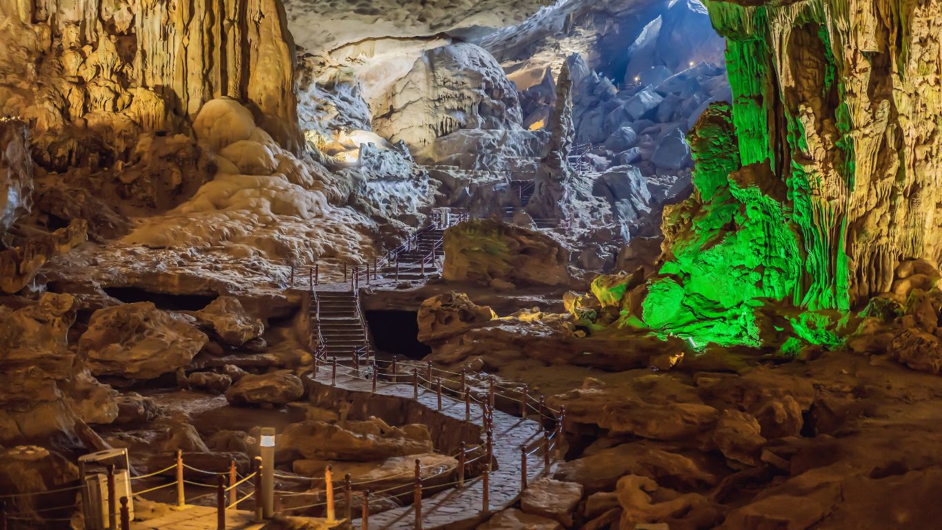 Mysterious caves in Halong Bay